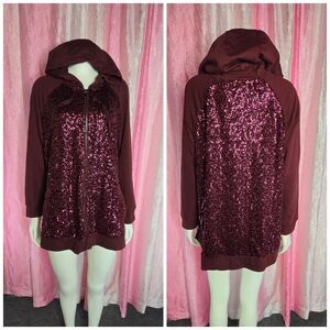 Isaac Misrahi Live Y2K Sparkly Purple Sequin Zip Hood Jacket Size 1X Plus